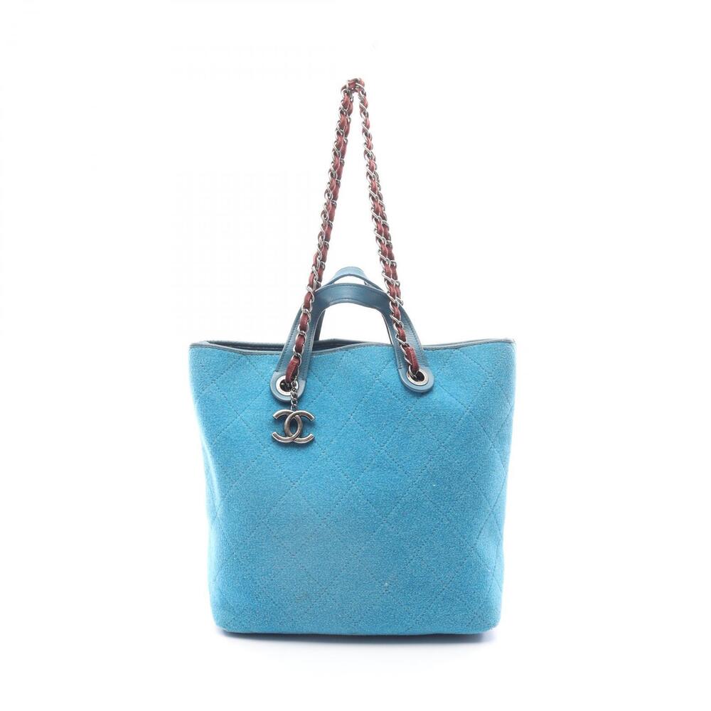 Chanel Matelasse Tote Bag Wool Leather Blue